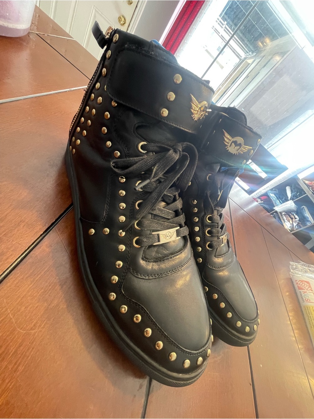 Black Studded High-Top Sneakers with Wing Emblem - Men
